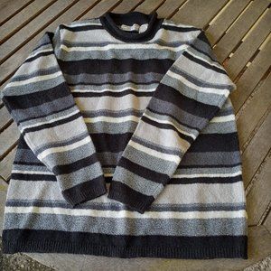 black, white, grey striped sweater